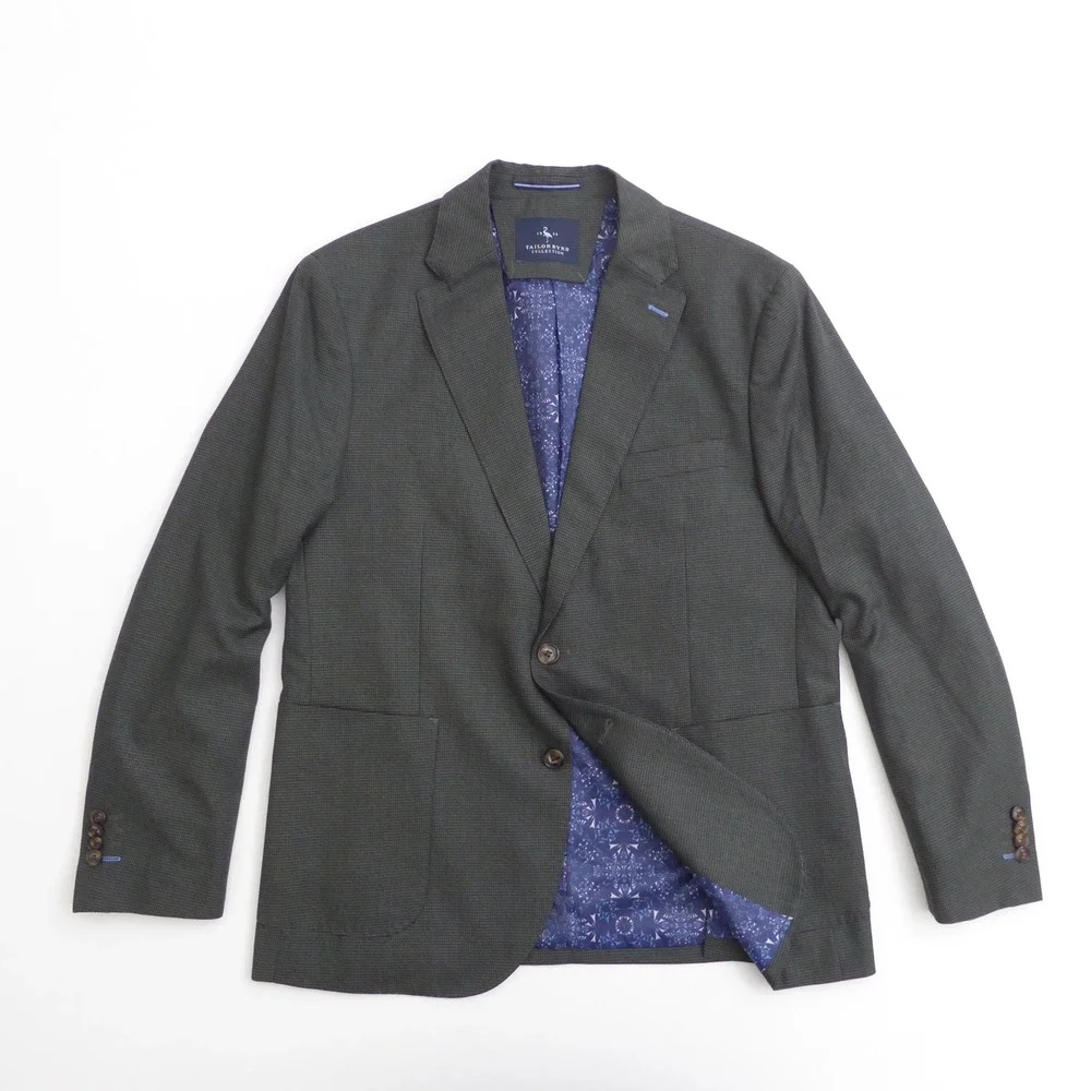 TailorByrd Mens Blazer Green Houndstooth Check Two Button Sport Coat 42S